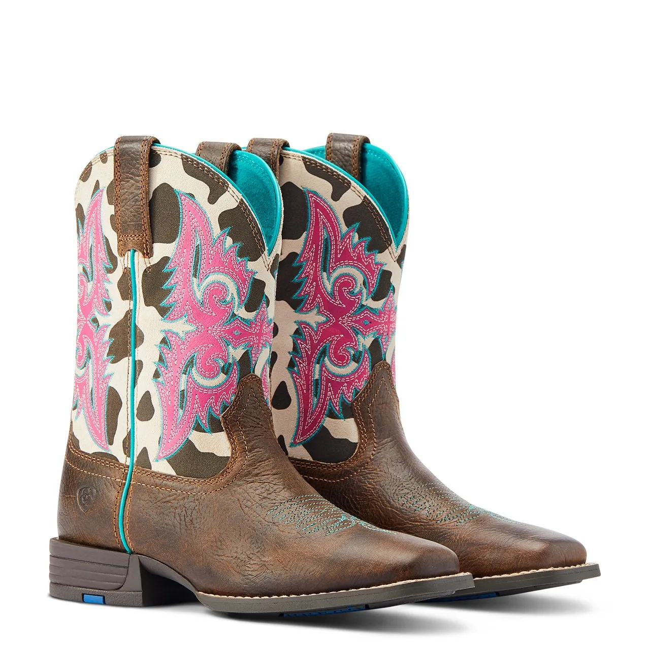 Ariat Unisex-Child Lonestar Western Boot, Rowdy Rust/Cow Print
