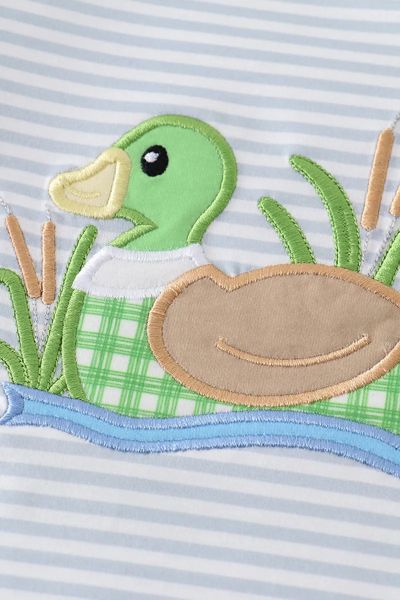 Blue stripe duck applique girl set