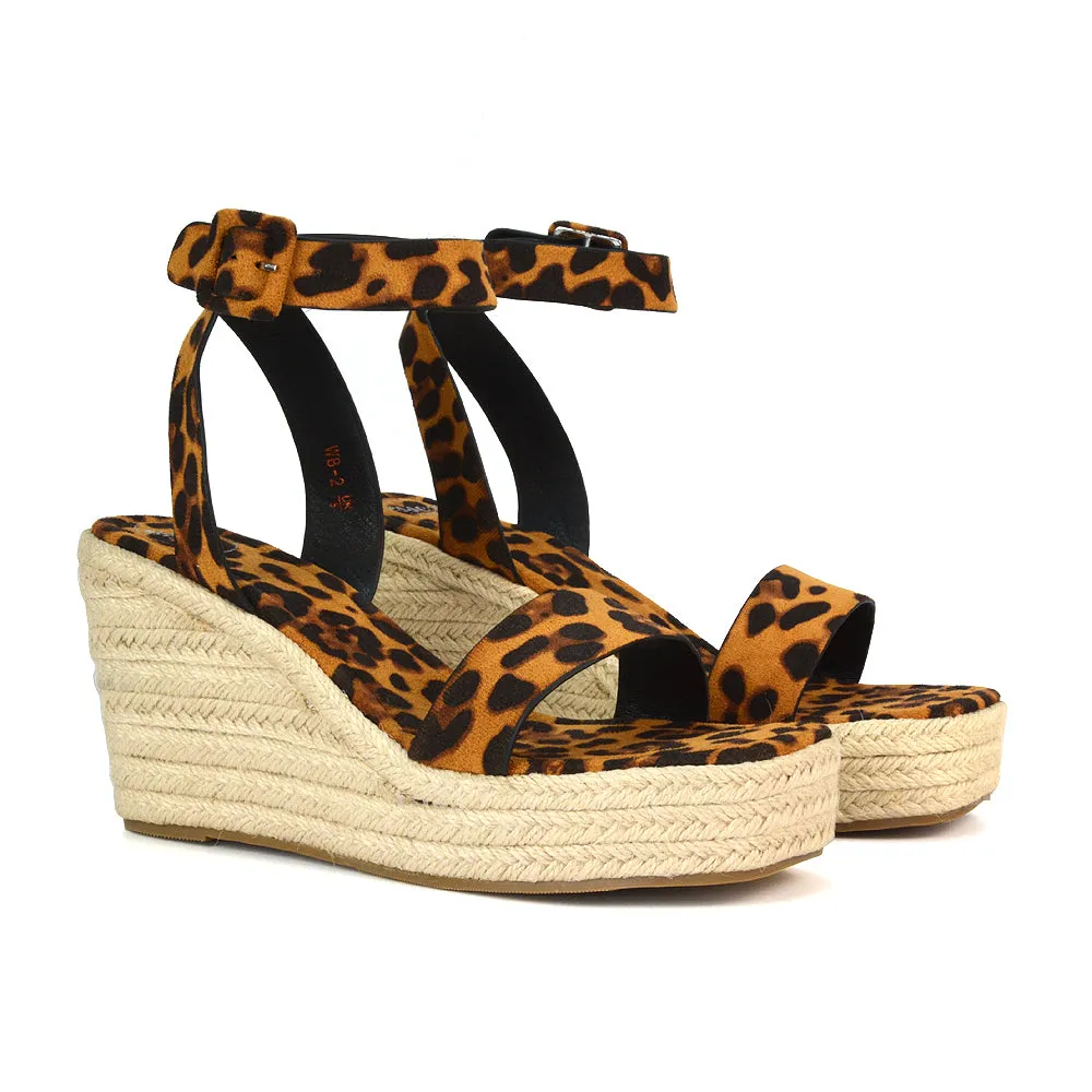 Dayla Platform Espadrille Sandal Wedge Heel With a Square Toe in Black