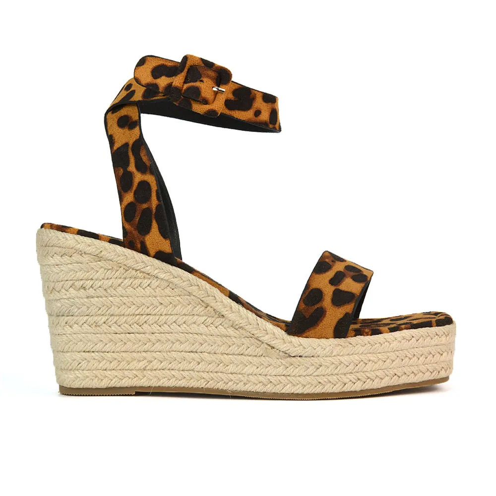 Dayla Platform Espadrille Sandal Wedge Heel With a Square Toe in Black